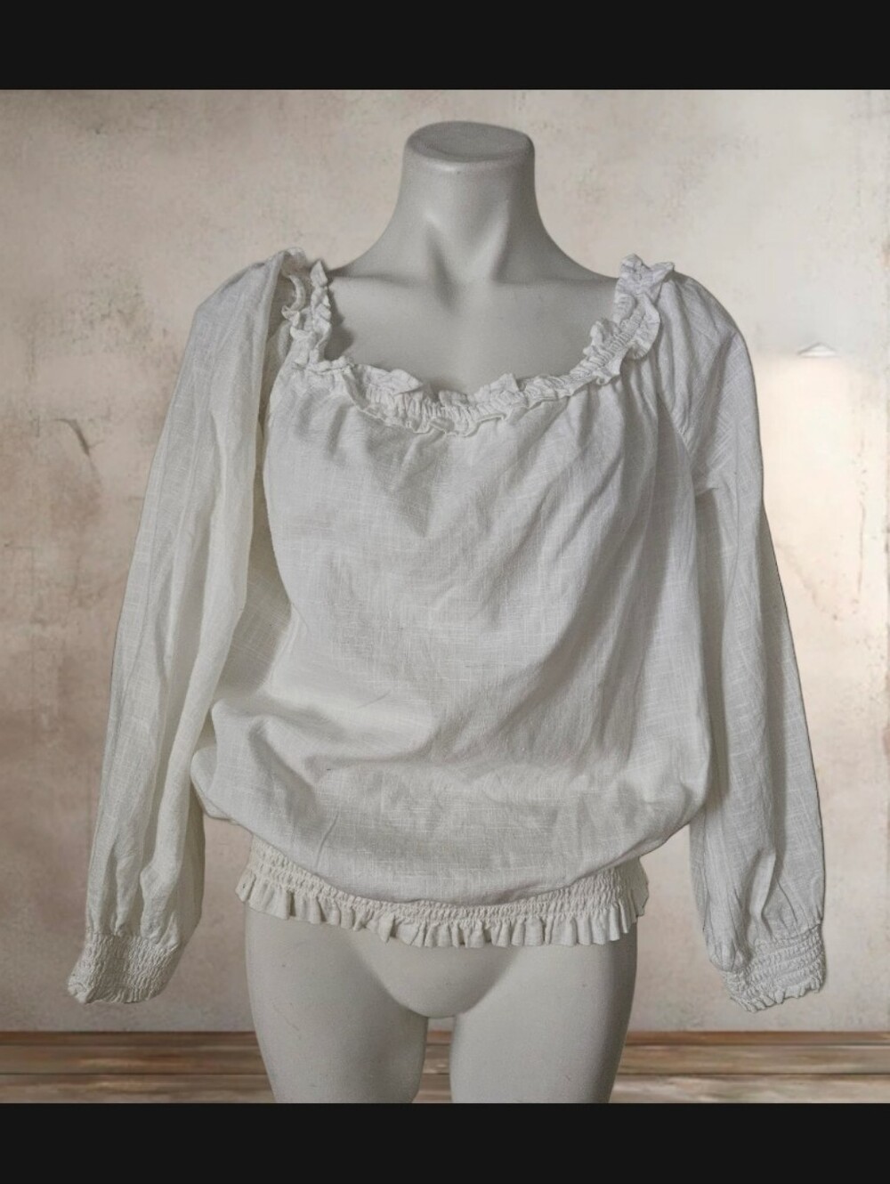 I.N.C Women's White Ruffled Peasant Top XL